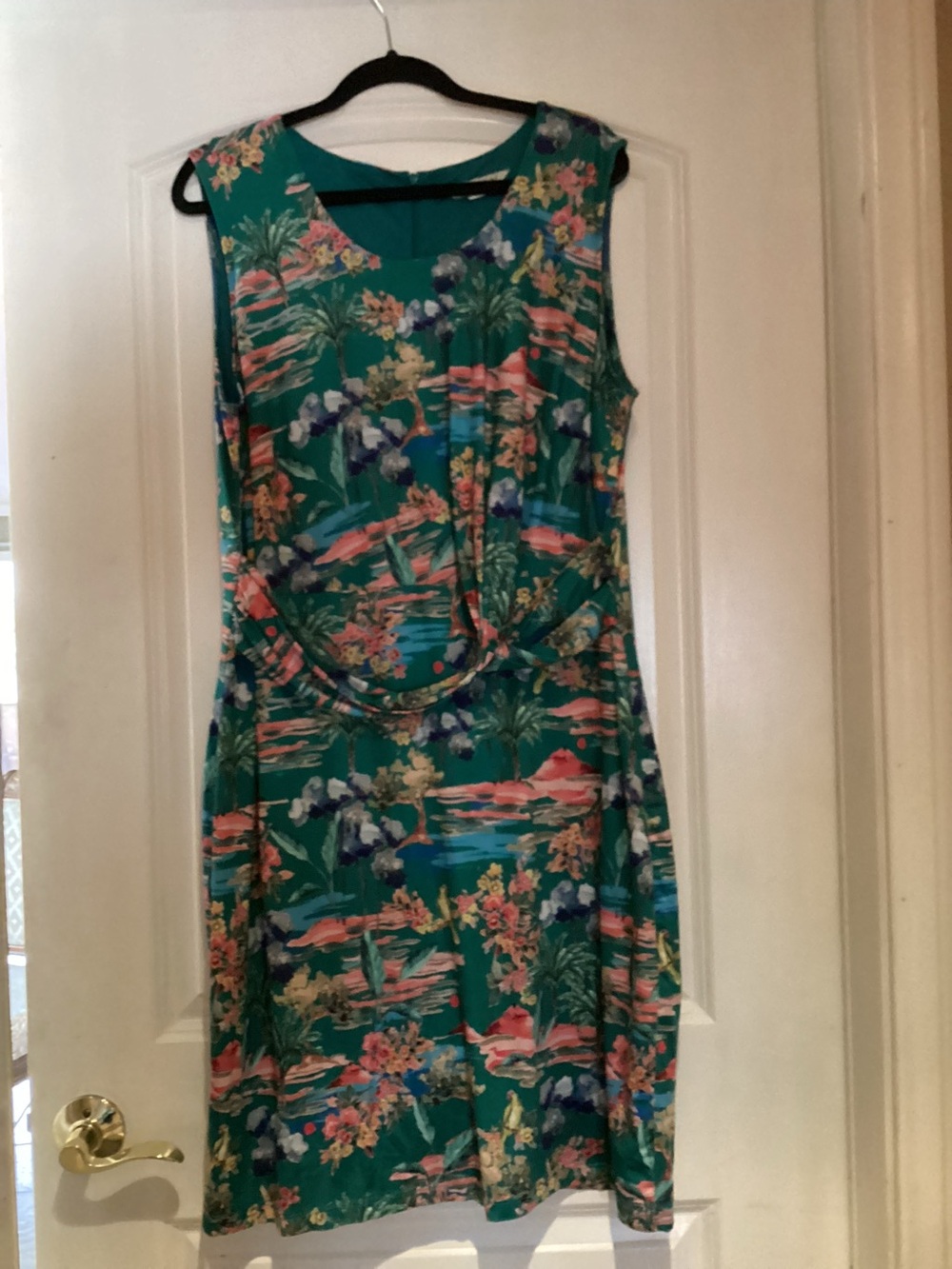 Yumi Teal Tropical Watercolor Landscape Sheath Dress Size 14